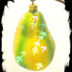 Authentic! Rare Christopher Radko PEAR FRUIT Yellow Green Golden Glass Ornament